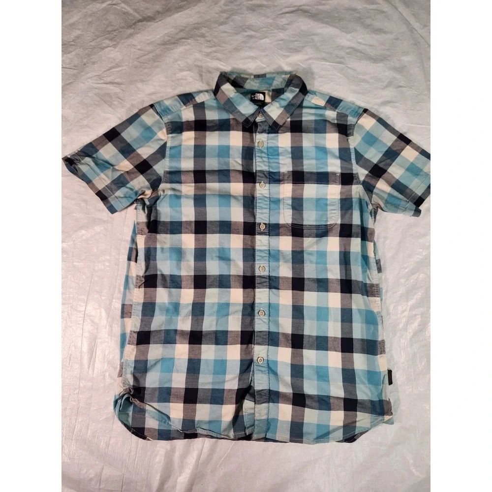 The North Face Shirt Mens Large Blue Plaid Top Collared Button Outdoor Casual L